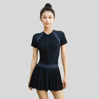 Swim Dress One-Piece Swimsuit for Plus Size Women, Modest Padded Design for Water Sports and Athletic Activities, Quick Dry Sporty Polyester Textile