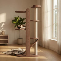 Wooden Cat Climber Climbing Tree Walnut Finish Cat Climbing Towers Structure Diagonal Ramp Pet Accessory