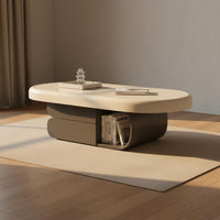 Curved Base Oval Coffee Table Cream Design Modern Biscuit Coffee Table for Reception Area