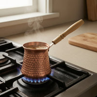 Turkish Coffee Pot Copper Coffee Pot with Wooden Handle Compact Briki for Home Baristas