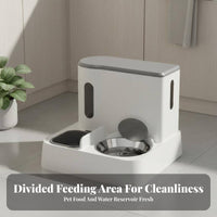 Wet & Dry Separation Automatic Pet Food and Water Dispenser Easy to Clean 2-in-1 Pet Feeder and Waterer Detachable Design for Cats, Vacation