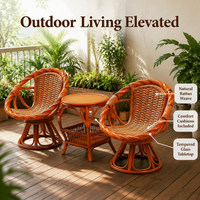 6 Piece Rattan Garden Furniture Set, Reddish Brown Garden Table and Chairs, Patio Furniture Set with Cushions for Alfresco Dining