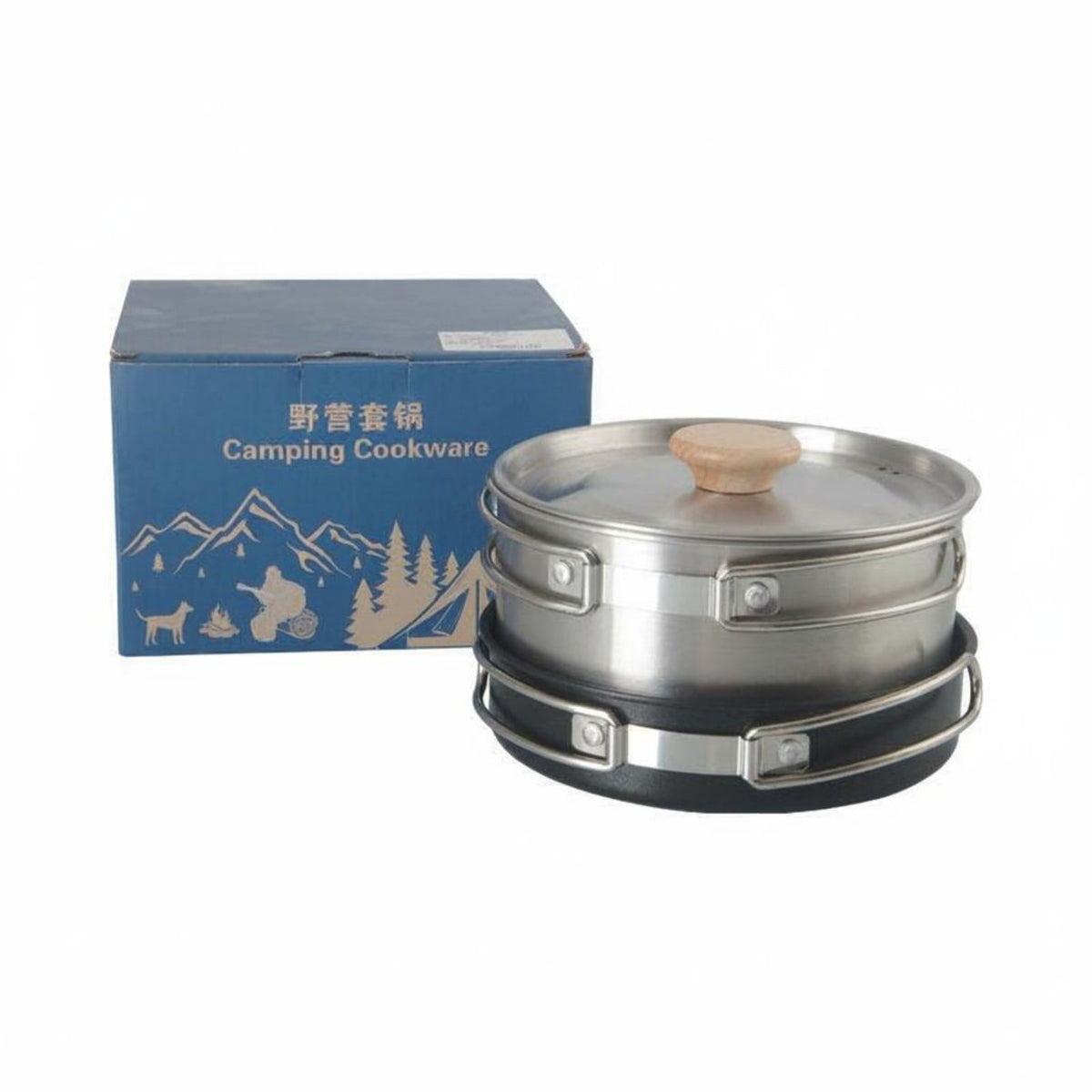 3 Pieces Stainless Steel Mess Kit Easy to Clean Backpacking Cookware Kit Folding Handles Outdoor Gear for Campers, Backpackers
