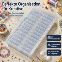 Transparent storage box with lid, 26-compartment sorting box, 28.5x17x5.5cm polypropylene organization box for craft room