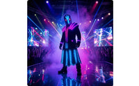 Rechargeable LED Performance Costume with Skull Helmet Futuristic LED Costume Illuminated Light-up Outfit for Performers, Cosplayers