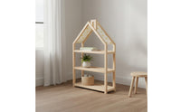 Playful Design House Shaped Bookshelf Solid Wood Wooden Kids Bookcase Floor Standing Nursery Storage Organizer for Toddlers, Playroom