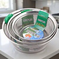 Rice Washing Basket and Kitchen Colander Set, Stainless Steel Mesh Basket with Handles, Rice Strainer and Vegetable Washing Basket for Rinsing
