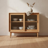 Solid Oak Sideboard with Hutch Multi-Functional Nordic Design Dining Room Hutch Multifunctional Sideboard with Drawers and Doors for Families, Hallway