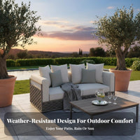 4 Pieces Nordic Design 4-Piece Rope-Woven Seating set Weather-withstandant Patio Conversation Set sturdy Frame Outdoor Furniture Soft paddings for Families, Homeowners, supportingyard, Porch, Balcony, waterfront area