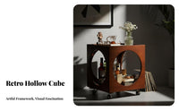 Retro Design Wheeled Cube Table with Cutouts Glass Surface Top Household Furniture Movable Design Rolling Cart Multifunctional for Apartment Dwellers, Office Workers, Living Room, Bedroom, Art Studio, Bathroom