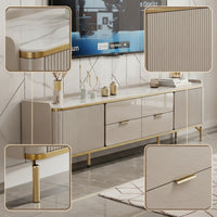 TV Cabinet with Drawers Contemporary Television Stand with Drawer Marble-Look Media Console with Drawer for Living Room, Apartment