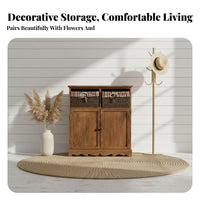 5-Drawer Organization Rattan Front Cabinet Multi-Functional Woven Front chest of drawers Multipurpose Chest of Drawers Rustic Modern aesthetic for Homeowners, Apartment Dwellers, Bedroom, Living Room, Entryway, Hallway