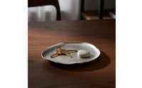 Decorative Tray with Ribbed Surface Brushed Irregular Metal Dish Sculptural Catchall Tray for Vanity