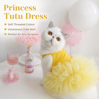 Kumquat Yellow Dog Dress, Knitted Ballet Pet Clothes for Small Dogs Girl, Lightweight Puppy Outfit for Spring Summer Autumn