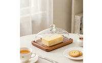 Serving Tray with Glass Lid Rectangular Tableware Wooden for Party, Brunch