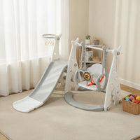 Shark Playset with Slide Complete Indoor Outdoor Playset with Swing Freestanding Young Child Slide with Basketball Hoop for Playroom, Patio