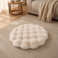 Pet Mat For Dogs Fluffy Warm Indoor Round Off-White Bubble Velvet