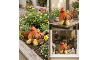 Hen Figurine with Chicks Outdoor Hen Figurine Chicken Garden Statue Compact Sculpture Lifelike for Gardeners, Patio, Flower Beds