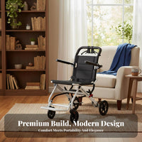 Foldable Design Lightweight Travel Wheelchair Wheel Locks Folding Wheelchair Sturdy Steel Frame Portable Mobility Chair Airline-Friendly for Travelers, Caregivers, Daily Use, Medical Appointments, Airport, Outdoors