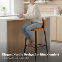 Nordic design Upholstered Bar Stool with Backrest Modern Minimalist Design Counter Chair Stable Base Seating Furniture Integrated Footrest for Homeowners, Adults, Restaurant Owners, Kitchen Island, Shop, Cafe, Dining Room