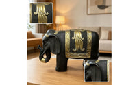 Elephant Sculpture with Gold Accents Decorative Elephant Figurine Textured for Entryway