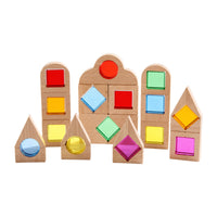 40 Pieces Wooden Building Blocks with Acrylic Colorful Building Blocks with Acrylic Openings Toy for Daycare