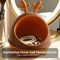 Two-Tone Horn Jewelry Stand Open Front Deer Horn Organizer Decorative Dome Organizer Warm Finish