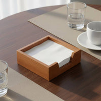 Warm Brown Desktop Tissue Dispenser Rounded Edges Wood Tissue Holder Accessible Slot Wooden Napkin Holder