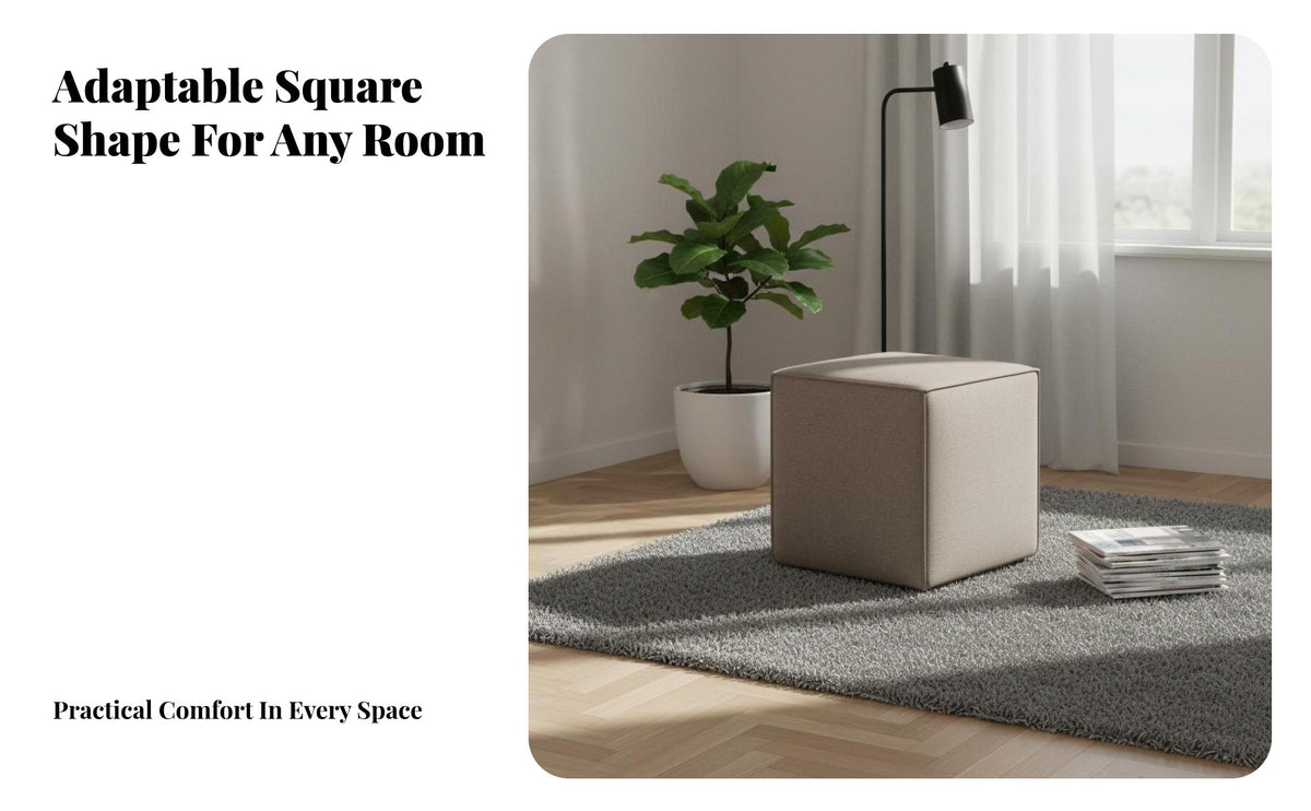 Versatile Design Upholstered Cube Ottoman Multi-Functional Upholstered Cube Seat adaptable Use Footrest Minimalist aesthetic for Apartment Dwellers, Homeowners, Living Room, Entryway, Home Office, Playroom