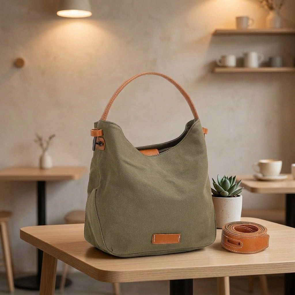 Travel Bag and Crossbody Bag for Women, Small Canvas Bag with Phone Pocket and Snap, Vertical Square Shape, Casual Travel Student Style