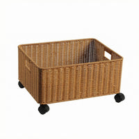 Basket on Wheels Swivel Casters Handwoven Rattan Basket Reinforced Border
