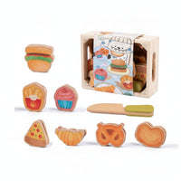 Wooden Pretend Food Set Storage Box Wooden Pretend MealSet Cut-out Handles