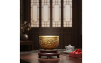 Auspicious Patterns Chinese Dragon Phoenix Cup Creative Gift Dragon Phoenix Design Cup Decorative Brass Fortune Character Bowl Intricate Details for Collectors, Asian Art Enthusiasts, Bookshelf Display, Altar
