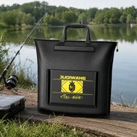 Reinforced Waterproof Fishing Bag, Black Carbon Fiber Fishing Bag, with Zipper and Side Pocket, for Voluminous Equipment
