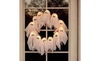 Light-up Ghost Wreath Spooky Halloween Wreath with Lights Pre-Lit Hanging Decoration Indoor Outdoor for Window