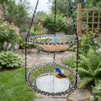 Hanging Feeding Station with Double Layer Feeding Trays, Garden Decor for Small Birds, Outdoor Hanging Chain Design