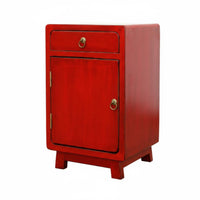 Colored Lacquer Finish Chinese design Storage Trunk Vintage Look Single-Door Nightstand Multifunctional Design Bedside Table Handmade for Interior Decorators, Apartment Dwellers, Homeowners, Living Room, Bedroom, Hallway, Entryway