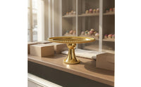 Mirrored Surface Round Dessert Stand Beaded Rim Pedestal Cake Stand Metal Display Tray Polished Finish