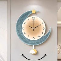 Nordic Design Crescent Moon Wall Clock Dreamy Design Moon and Star Decorative Clock Battery Powered for Bedroom
