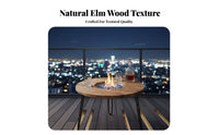 Solid Elm Wood Table Space-Saving Round Tea Burner Table Multi-Functional Portable Floor Desk for Social Gatherers, Homeowners, Camping, Patio