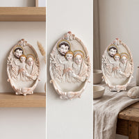 Christian Holy Family Wall Plaque Gold-Toned Holy Family Wall Plaque with Keyhole Hanger Lightweight Decor Sturdy for Entryway