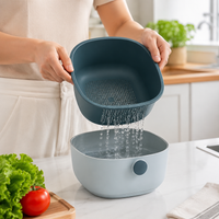 Pasta Strainer with Bowl, Rectangular Strainer Bowl Set 26x23.5x11.6cm, Double-layer Fruit Vegetable Strainer for Washing and Draining