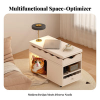 Rolling elevatingTop End Table with Pet Condo Space-Saving Indoor feline House