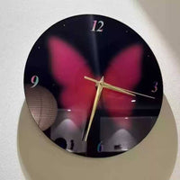 Butterfly Wall Clock Black Dial Round Wall Clock Gold-Tone Hands Timepiece