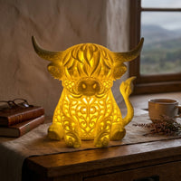 Adorable Highland Cow Lamp Sculptural Highland Cow Night Light Ambient 3D Animal Lamp Mood for Teens, Bedroom, Nursery