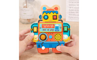 Layered Wood Robot Busy Board Printed Panel Handheld Busy Board Toy Tactile Colorful for Children