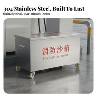 Stainless Steel Fire Sand Bin Heavy-Duty Casters Fire Fighting Sandbox Resistant Mobile Sand Storage Box for Factory, Workshop, Warehouse