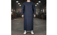 Hard-Wearing Long Sleeve Denim Apron Stain-Resistant Denim Work Gown Dustproof Reversible Wear Work Coat Large Pocket for Welders, Warehouse Workers, Mechanics, Workshop, Garage