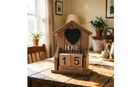 Vintage Look House Shaped Perpetual Calendar Compact Design Wooden Block Calendar Reusable Home Decoration Easy to Read for Desktop