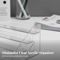 Acrylic Card Display Stand Space-Saving Clear Greeting Card Rack Easy Access Multi-Tier Flashcard Holder for Children, Desktop, Classroom, Home School
